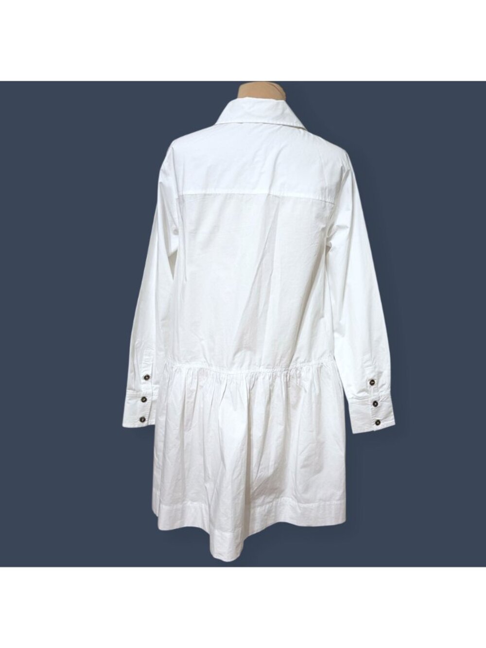 Ganni poplin cotton shirt dress ruffle Hem 36 4 Button Up Classic Office Casual - Picture 6 of 11